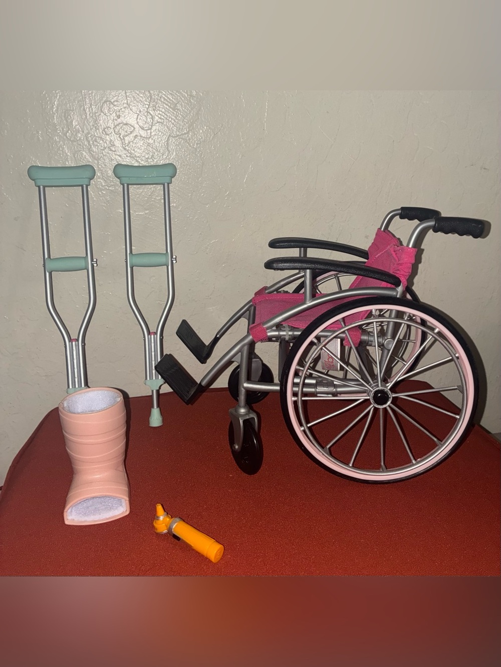 Battat Our Generation Pink Doll Wheelchair with Crutches and Accessories